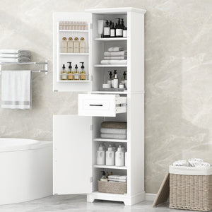 English Elm Tall Bathroom Storage Cabinet with Slim Profile, Adjustable Shelves, Anti-Tip Safety & Painted MDF Finish White N725P246463K