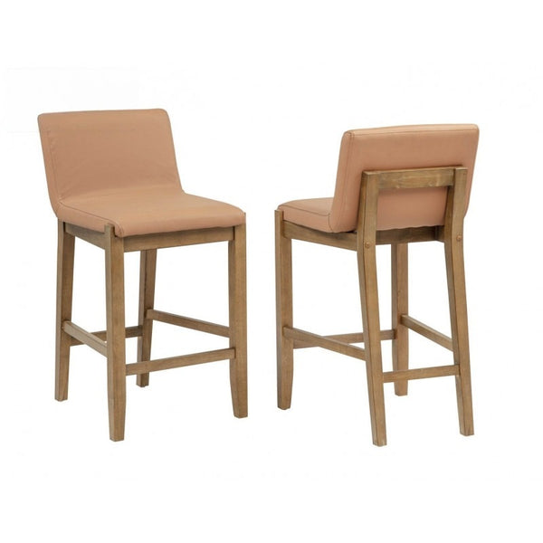 English Elm Solid Wire-brushed Wood Counter Stools Set of 2 with Flax Cushion for Kitchen Island B011P474550