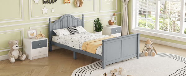 English Elm Twin Low Profile Kids Platform Bed Solid Pine Frame with Guardrails and Storage Grey W2593P411270