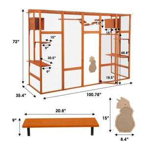 English Elm Wooden Pine Cat Enclosure with Six Platforms Two Condos Bridge and Scratching Post W2181P198547