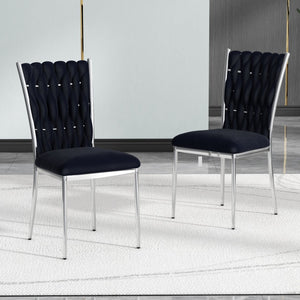 English Elm Modern Velvet Upholstered Dining Chairs Set of 2 with Electroplated Legs for Kitchen Black W210P301596