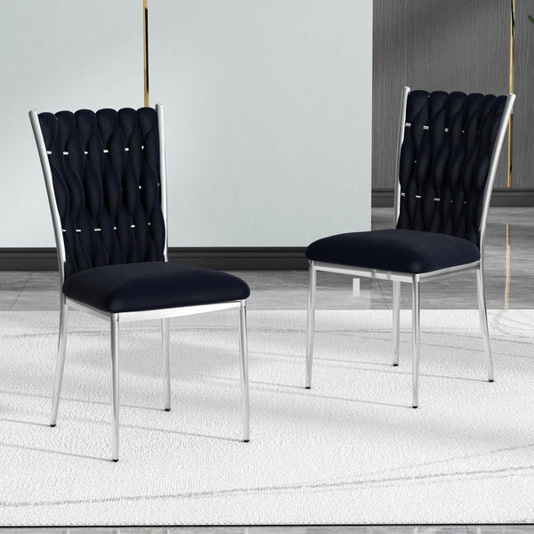 English Elm Modern Velvet Upholstered Dining Chairs Set of 2 with Electroplated Legs for Kitchen Black W210P301596