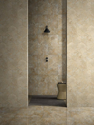 English Elm Hexagon Gold Beige Yellow Marble Tiles - Textured Fluted Finish For Stunning Bathroom Walls & Accents W1696P262336