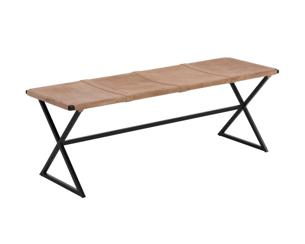 Sunpan ELON Bench - Artisan Light Tan Suede Leather Seating for Modern Entryway, Bedroom, or Living Room 110370