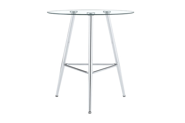 English Elm 36 Inch Round Glass Top Bar Table Chrome Tripod Base Modern Bistro Pub Style W3493P452043