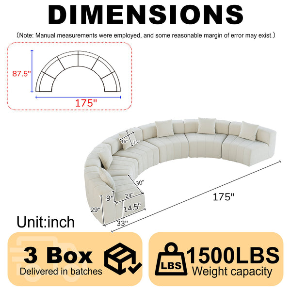 English Elm Chenille Modular Semi Circular Sectional Sofa with Plush Upholstery for Living Rooms Beige W834S00580