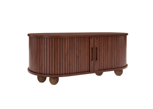 English Elm Coffee Table with Sliding Door Storage Dark Walnut Low Profile Modern Living Room W688P339193