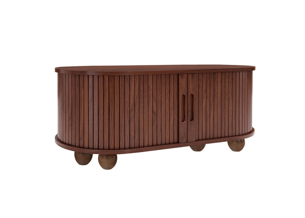 English Elm Coffee Table with Sliding Door Storage Dark Walnut Low Profile Modern Living Room W688P339193