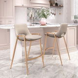 Desi Counter Stool - Set of 2 Beige & Gold 109733 Zuo Modern