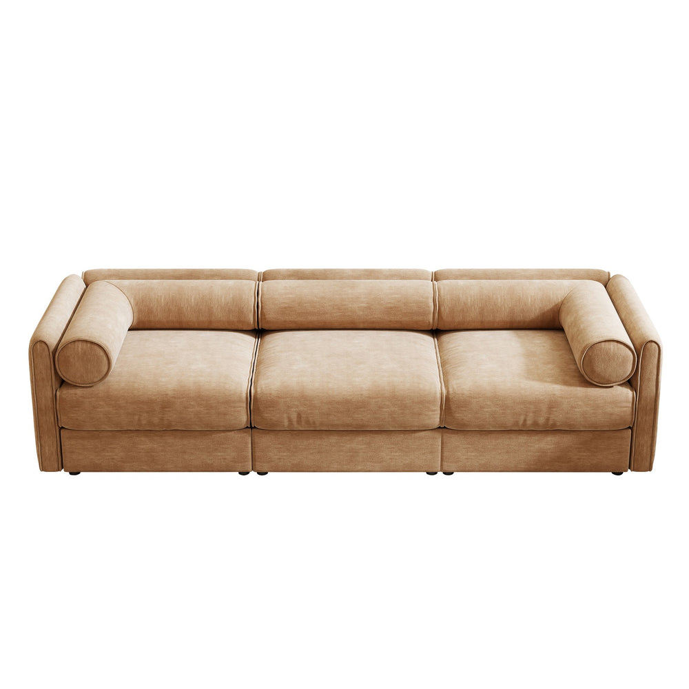 English Elm Elegant Camel Chenille Sofa - Contemporary 3-Seater With Hidden Storage, Ergonomic Design & Style W714S01227