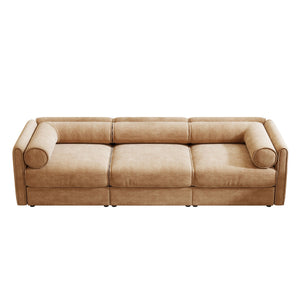 English Elm Elegant Camel Chenille Sofa - Contemporary 3-Seater With Hidden Storage, Ergonomic Design & Style W714S01227
