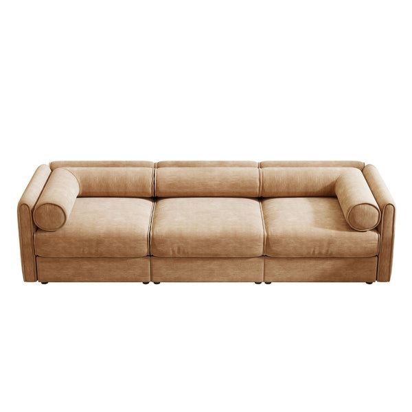 English Elm Elegant Camel Chenille Sofa - Contemporary 3-Seater With Hidden Storage, Ergonomic Design & Style W714S01227
