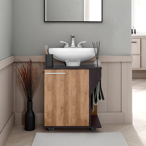 English Elm Under Sink Storage Cabinet with 2 Doors and Shelves — Sleek Oak & Black Wengue Finish for Bathrooms Natural+Black 25.98 L x 27.17 W x 4.72 H B097P395901