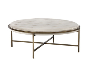 Sunpan Ethel Ottoman - Stylish Round Coffee Table with Durable Performance Fabric and Rustic Bronze Frame Piccolo Prosecco