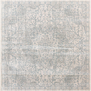 Unique Loom Newport Elms Machine Made Medallion Rug Gray, Ivory/Blue 8' 0" x 8' 0"
