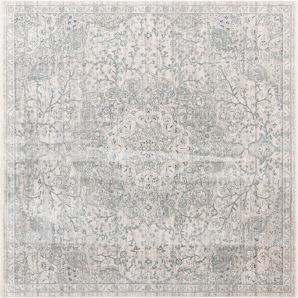 Unique Loom Newport Elms Machine Made Medallion Rug Gray, Ivory/Blue 8' 0" x 8' 0"