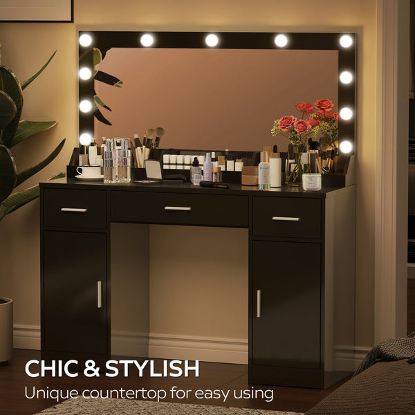 English Elm 47.2"vanity Desk with Lighted Mirror Three Drawers Mdf Makeup Table for Bedroom W2386P415281