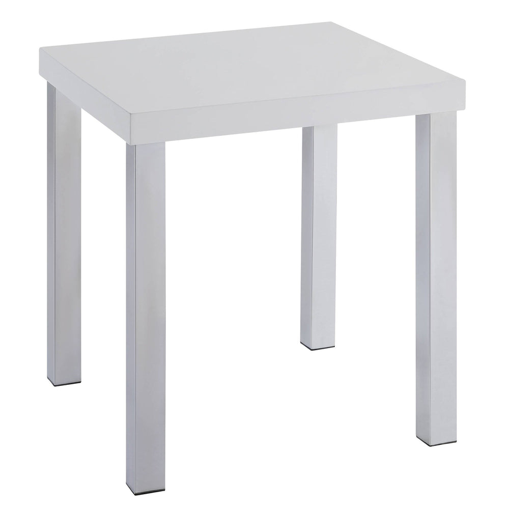 English Elm White White High Gloss and Chrome End Table with Square Top, Modern Metal Legs, Sleek Accent Table (22.5") B062P185720