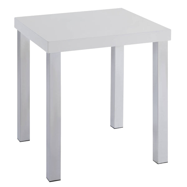 English Elm White White High Gloss and Chrome End Table with Square Top, Modern Metal Legs, Sleek Accent Table (22.5") B062P185720