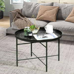 English Elm HOMCOM Vintage 24" Round Hammered Tray Coffee Table with Reinforced Metal Frame, Adjustable Feet W2225P229122