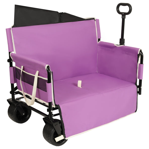 English Elm 3-in-1 Convertible Folding Wagon with Bench Seat Steel Frame 500lb Capacity Purple W2932P283543
