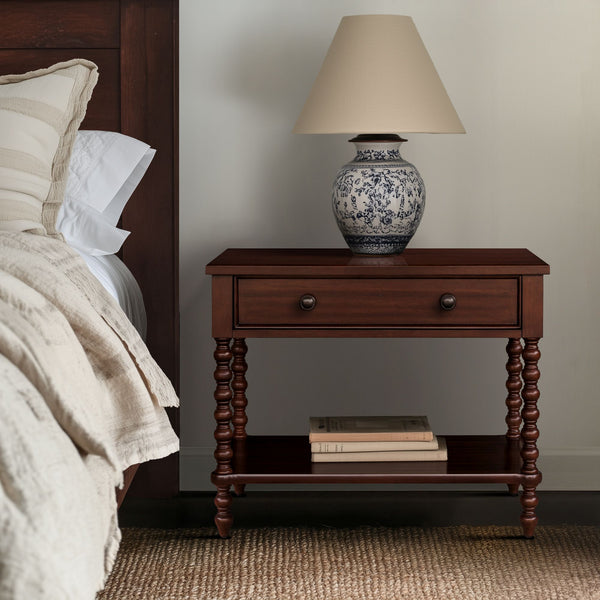 JLA Home Madison Park Signature - Large Nightstand Beckett Widened Spindle Design for King Beds — Spacious Drawer, Shelf & Durable Finish Morocco Brown MPS136-0340