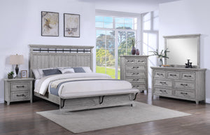 English Elm 1pc Rustic Charm Queen Bed with Soft Greige Finish, Natural Wood Grain Footboard Bench Panel Gray 86 L x 9.75 W x 5.5 H B2741S00189