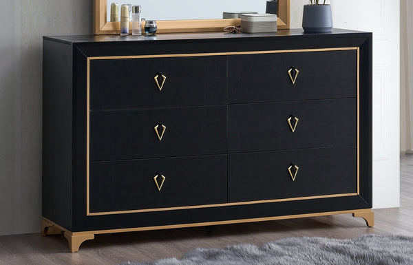 English Elm Kramer Six Drawer Dresser Black Laminate Body with Bold Gold Hardware and Base B078P497918