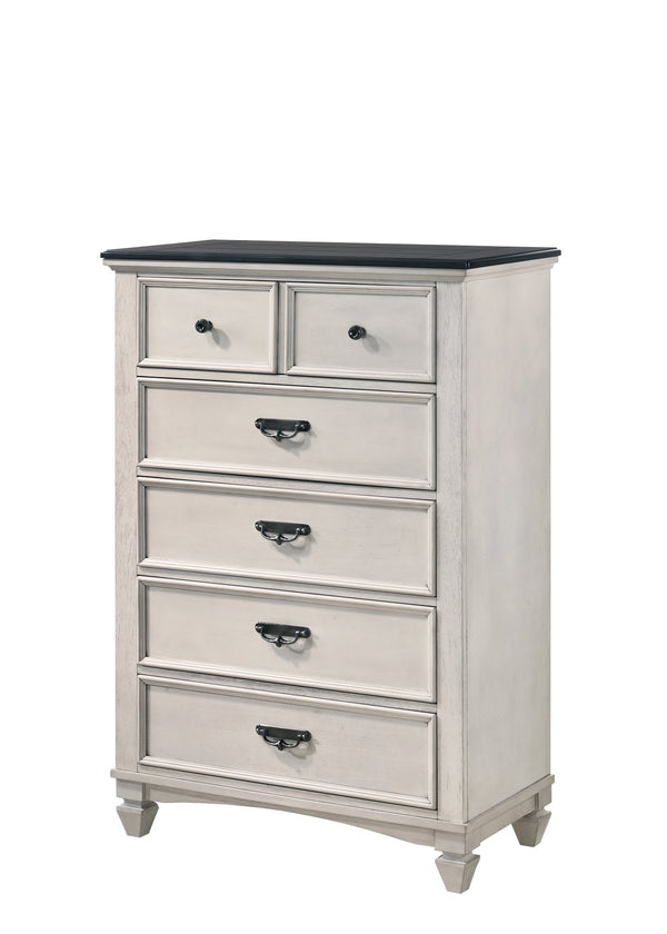 English Elm Beautiful Farmhouse Chest of Drawers with Vintage Molding and Black Nickel Hardware for Elegant Storage Beige 38.25 L x 20.2 W x 47.5 H B011P228556