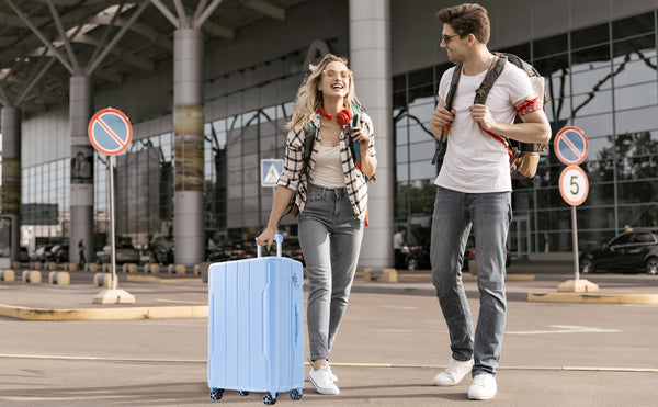 English Elm Hardshell Abs Checked Suitcase with 360 Spinner Wheels Expandable Tsa Lock 28 Inch Sky Blue N730P296747S
