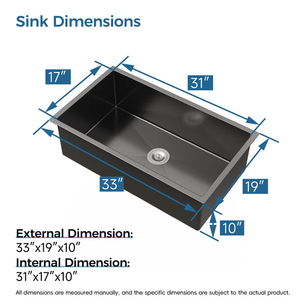 English Elm Stainless Steel Handmade Undermount Kitchen Sink Matte Black Single Bowl Deep Basin T3177P370633