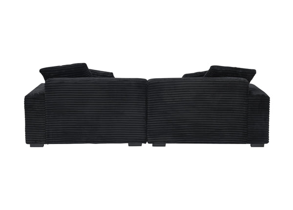 English Elm 104.72-inch 4-seat sofa with four washable throw pillows, corduroy comfort fabric, solid wood frame, 500lb capacity and modern living room style Black W1658S00148