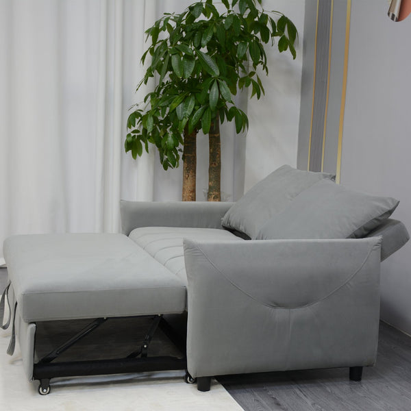 English Elm Convertible Velvet Sleeper Sofa Bed Loveseat with USB Charging, Pull-Out Bed, Storage Pockets, Gray W1183S00022