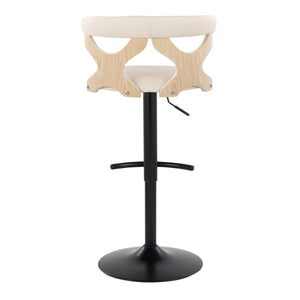 English Elm Contemporary Swivel Barstools with Cut-out Back Faux Leather Seat and Wood Accents Set B202S00872