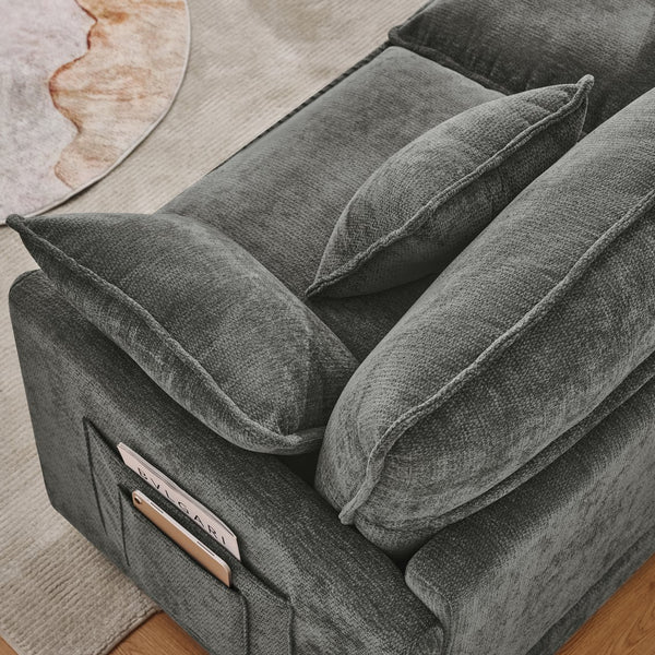 English Elm 101.9-inch Chenille Modular Sofa with Movable Footstool for Living Room Comfort W288S00033