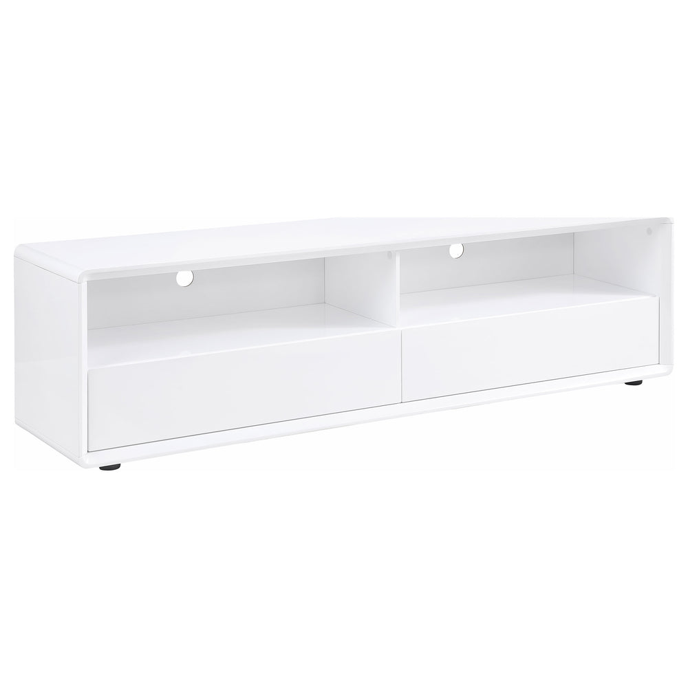 English Elm Cordova Glossy White Low Profile Tv Stand with Dual Drawers for Modern Living Rooms B062P441136
