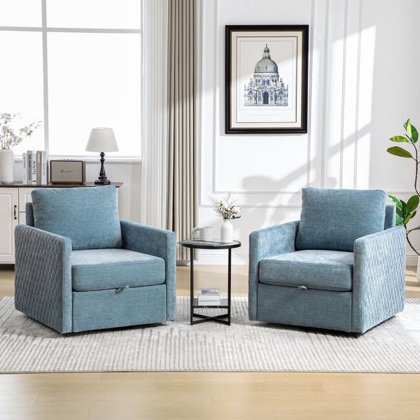 English Elm 29.5''w Chenille Swivel Club Chair with Hidden Storage Tufted Square Seat for Reading Nooks Blue W3118P419159