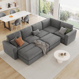 English Elm 121.3" Sectional Couch Sofa Bed Modular Sofa With Two Movable Ottomans For Living Room (Old Sku:N719S001640E), Gray