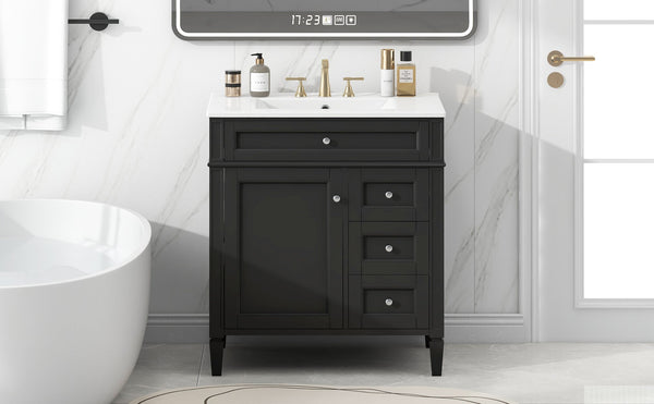 English Elm 30'' Modern Bathroom Vanity With Ceramic Sink, 2 Drawers & Tip-Out Storage For Stylish Organization N710P250194B