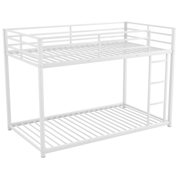 English Elm Twin Over Twin Metal Bunk Bed Low Profile with Full Guardrail Ladder Quiet Steel Frame Sturdy Support White MF285535AAK