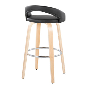 English Elm Fixed-height Swivel Barstools with Bent Wood Legs and Faux Leather Seats Set of 2 B202S01860
