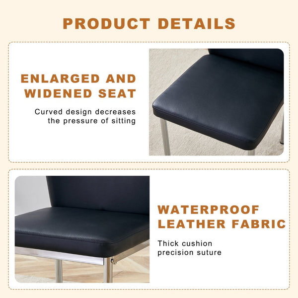 English Elm Table Set: 35" Round Transparent Glass Dining Table With 4 Black Pu Chairs & Silver Metal Legs W1151S03704-GIGA