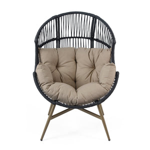 English Elm Christopher Knight Home® - Cori Black Faux Wicker Egg Chair with Khaki Cushion — Weather-Resistant, Handwoven Comfort Retreat N775P225486B