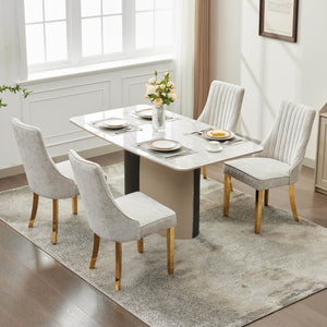 English Elm Rayon High Back Dining Chair Set with Plush Flocking Upholstery, Golden Stainless Legs, Comfort-Focused Design Beige W1143P293313