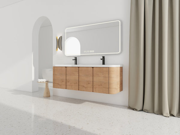 English Elm 60" Freestanding Double Sink Bathroom Vanity with Soft-close Doors and Three Drawers W999S00508