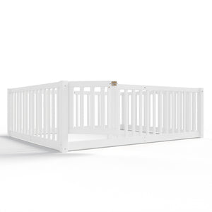 English Elm Twin Floor Bed Pine Wood Frame with Guardrails and Door for Safe Toddler Sleep Light White W1580P417670