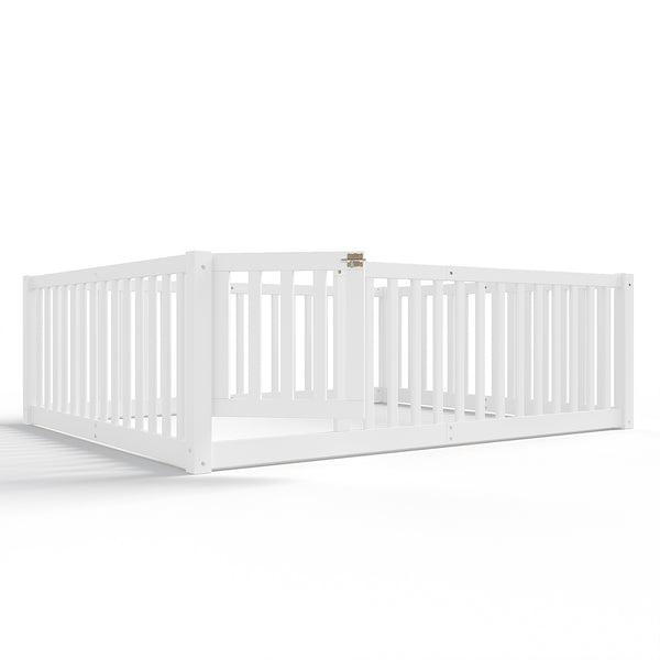 English Elm Twin Floor Bed Pine Wood Frame with Guardrails and Door for Safe Toddler Sleep Light White W1580P417670