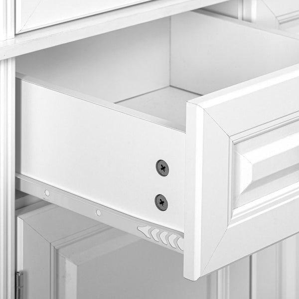 English Elm K&K 71" Tall Farmhouse Pantry Cabinet with Groove Edges, 3 Pull-Out Organizers, 6 Door Shelves White N707P256507W