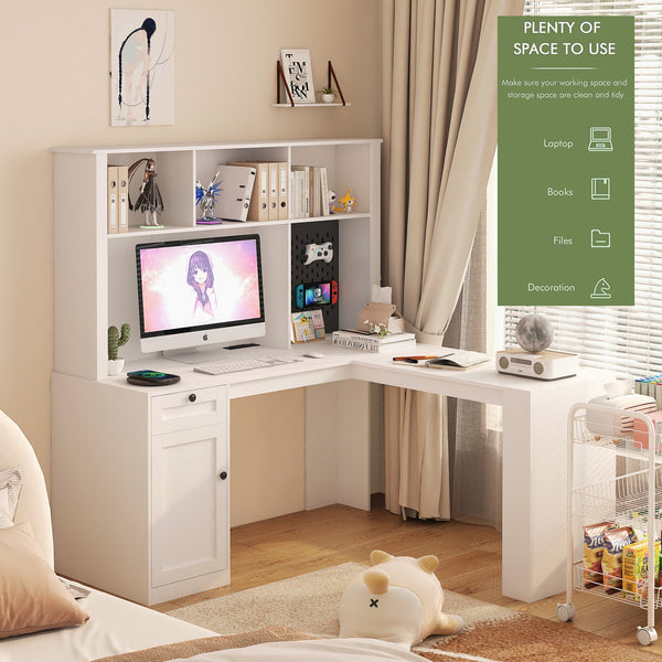 English Elm L Shaped Desk With Charging Station, Modern Corner Computer Desk With Storage For Home Office Use W1321S00010