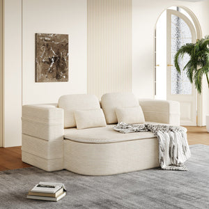 English Elm 75''2-In-1 Foldable Sofa Bed With Multi-Functional Blanket & Pillows - Cozy Corduroy Lounge Solution W834P317044